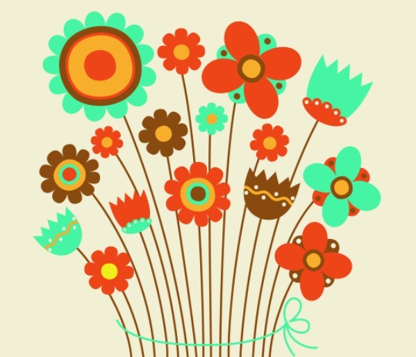 Cute Retro Flowers Vector Illustration 04