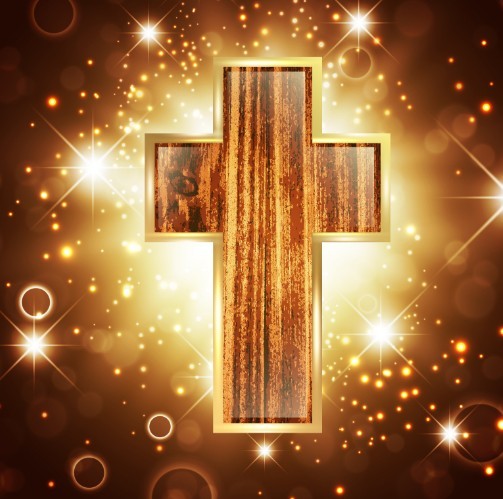 Vector Wooden Cross with Fantastic Shining Background