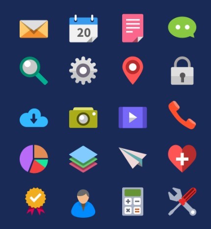 20+ Flat and Colored Web Icon Pack