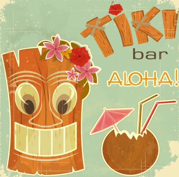 Retro Vintage Tiki Bar Label Sticker Vector