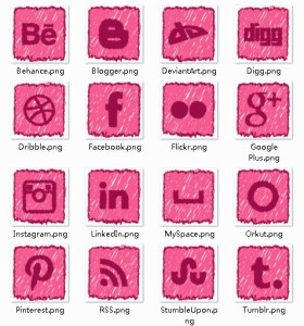 Pink Hand Drawn Social Icon Set