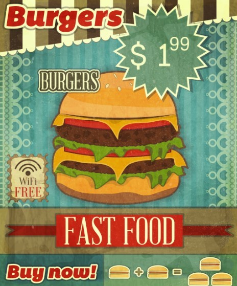 Retro Vintage Burger Shop Poster Vector