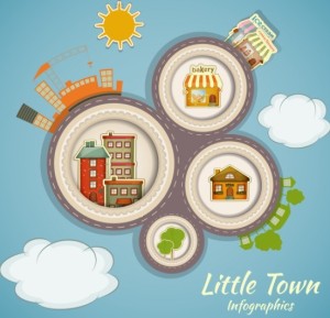 Vector Cartoon Little Town Infographic Elements