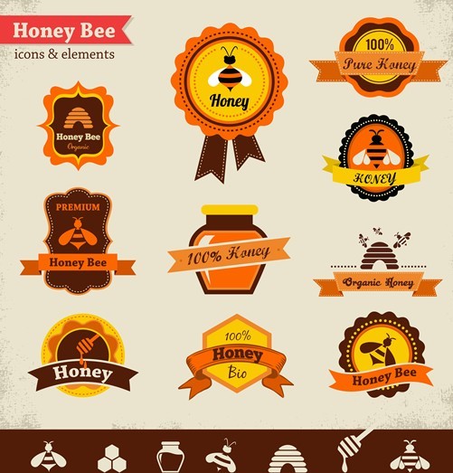 Vintage Honey Bee Badge Icons