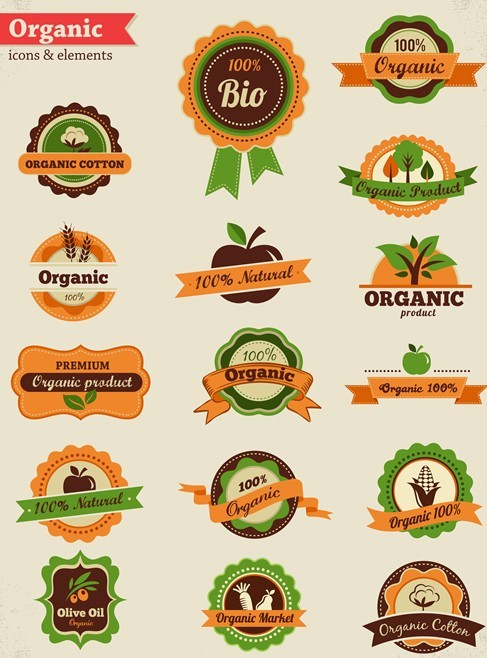 Vintage Origanic Food Badge Icons Vector