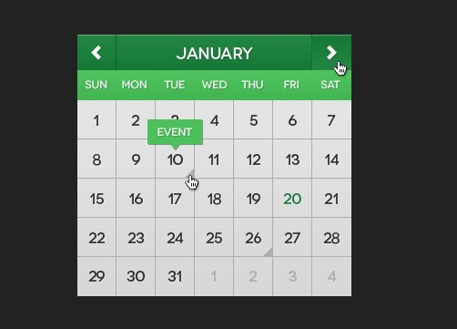 Free Flat Mini Calendar Widget PSD - TitanUI