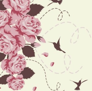 Retro Hand Drawn Flower and Bird Background Vector 03