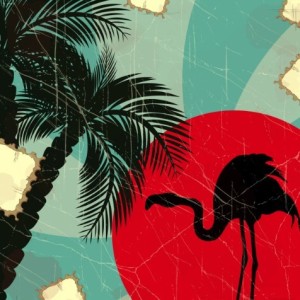 Vintage Desert Oasis Vector Illustration