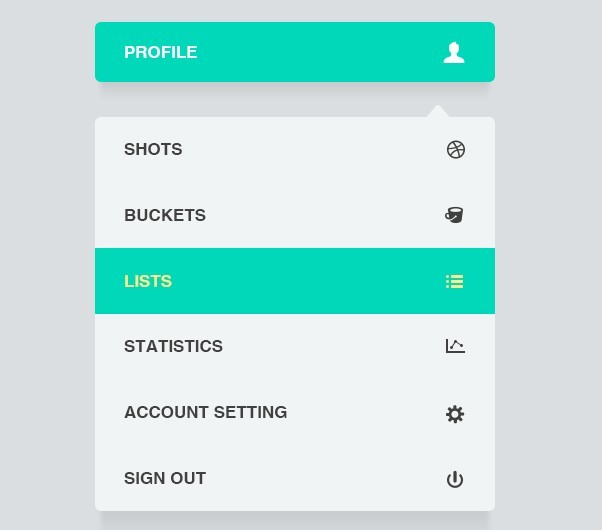 Green and White User Profile Drop Down List PSD Design