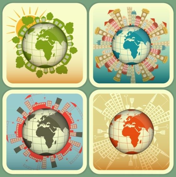 Retro Green Earth Concept Vector Labels