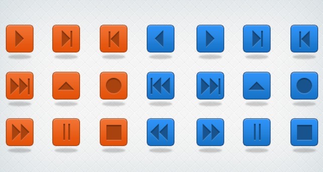 Orange and Blue Media Control Buttons PSD