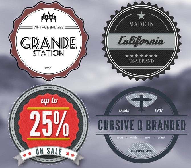 4 Vintage Retro Badges PSD