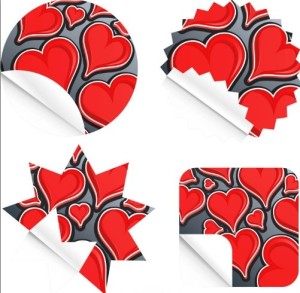 Vector Paper Folding-Like Red Heart Labels