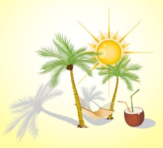 Clean Vector Sun and Coconut Trees Elements