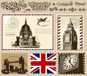 Vector Stamp and Postcard Set Of London Symbols 02