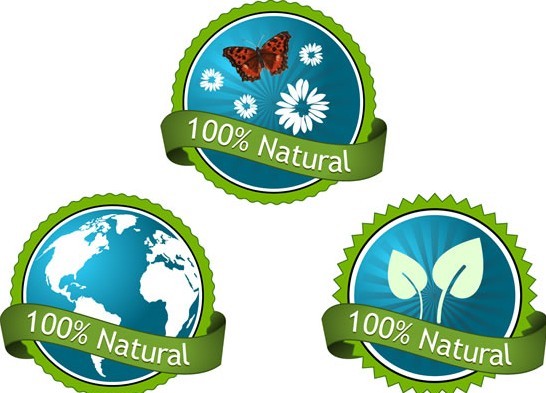 Green 100% Natural Concept Vector Sticker Labels