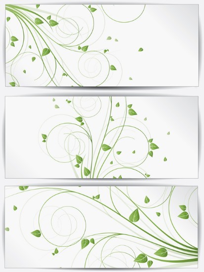 Set Of Clean Green Floral Vector Banners