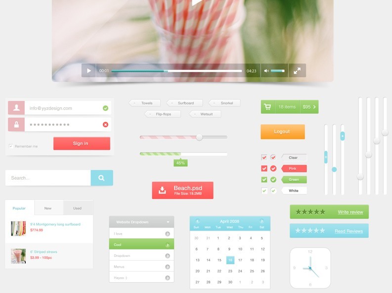 Fresh and Clean Beach Web UI Kit PSD