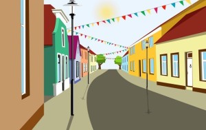 Cartoon City Streets and Buildings Vector Illustration 04