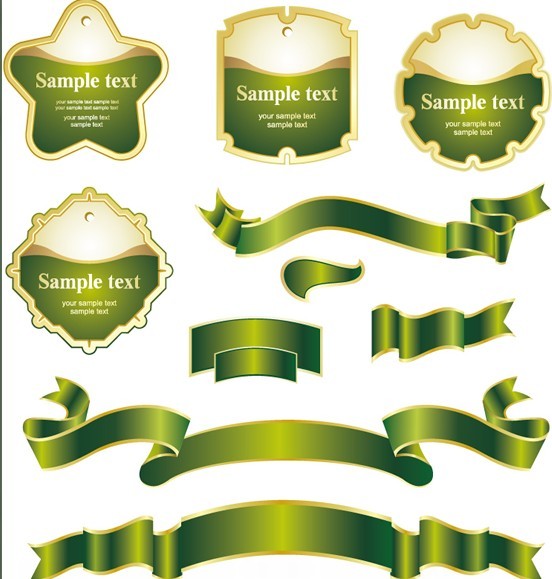 Vector Clean Green Labels and Ribbons Collection 01