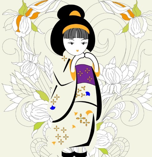 Vector Japanese Kimono Doll