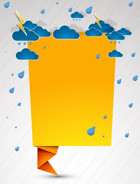 Vector Blank Paper Folding Speech Bubble with Clouds