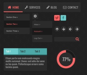 Almost Flat Dark Web UI Kit PSD