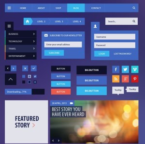 Flat Magazine Blog UI Kit PSD