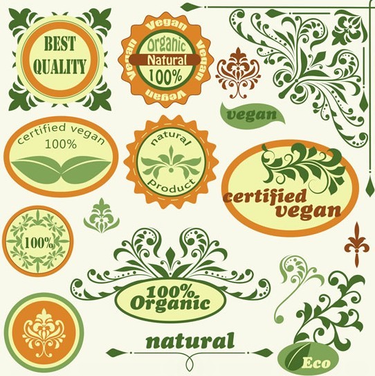 Vector Green ECO & Vegan Concept Stickers 01