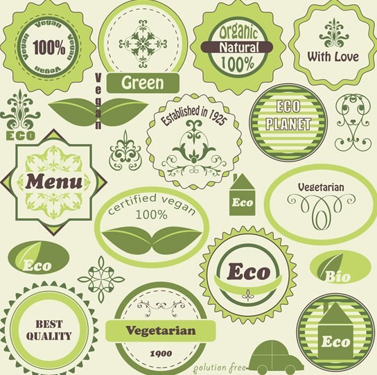 Vector Green ECO & Vegan Concept Stickers 02