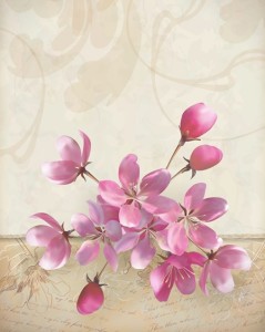 Vector Elegant Pink Flowers with Parchment Background 02