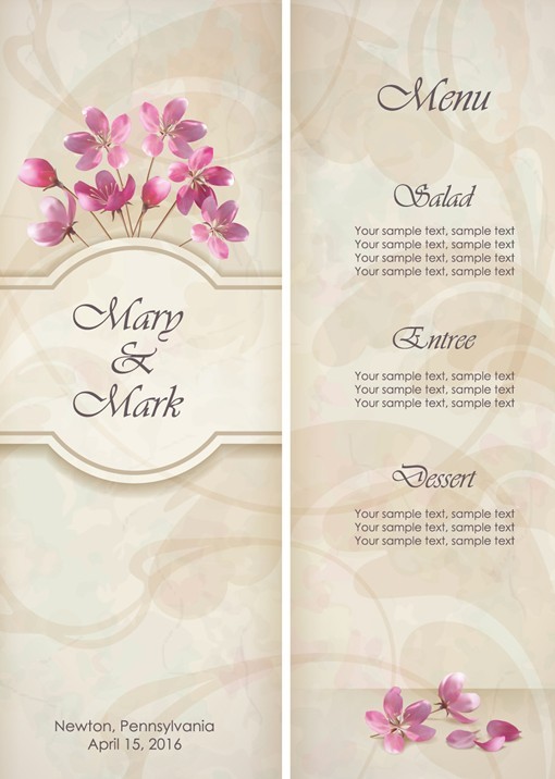 Vector Elegant Pink Flowers with Parchment Background 04