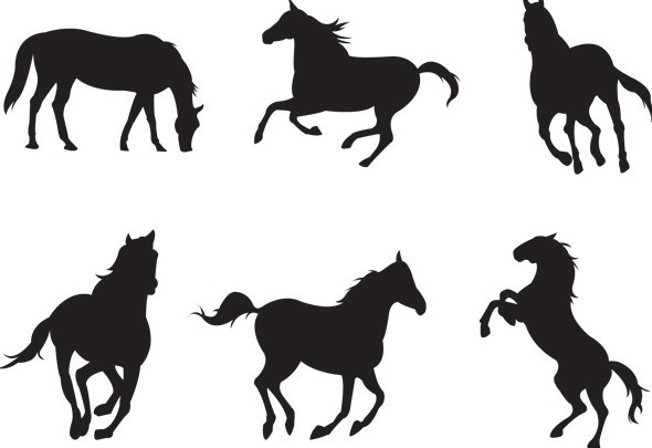 Black Galloping Horses Vector Silhouettes