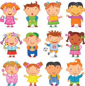 Set Of Smiling Boys and Girls Vector Illustrations