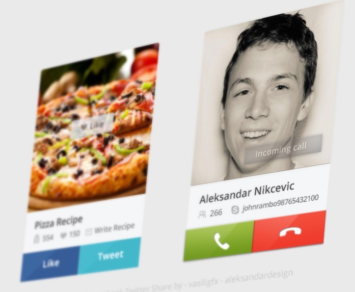 Skype Call & Facebook Twitter Share Interface PSD