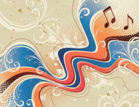 Vintage Abstract Music Background with Floral Patterns Vector 01