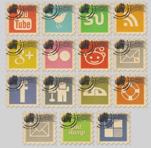 Vintage Stamp-Like Social Media Icons