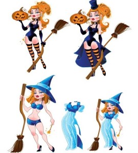 Set Of Vector Cartoon Sorceress Illustration