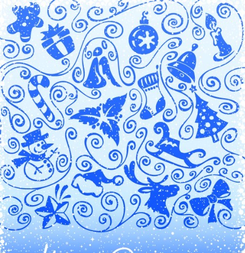 Vector Vintage Blue Merry Christmas Decorative Patterns