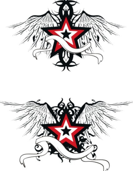 Black Star and Wing Designs Vector 01