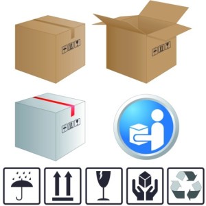 Brown Corrugated Boxes and Stickers Vector