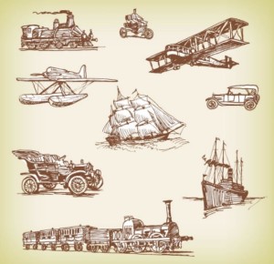 Set Of Vector Vintage Old Transport 01