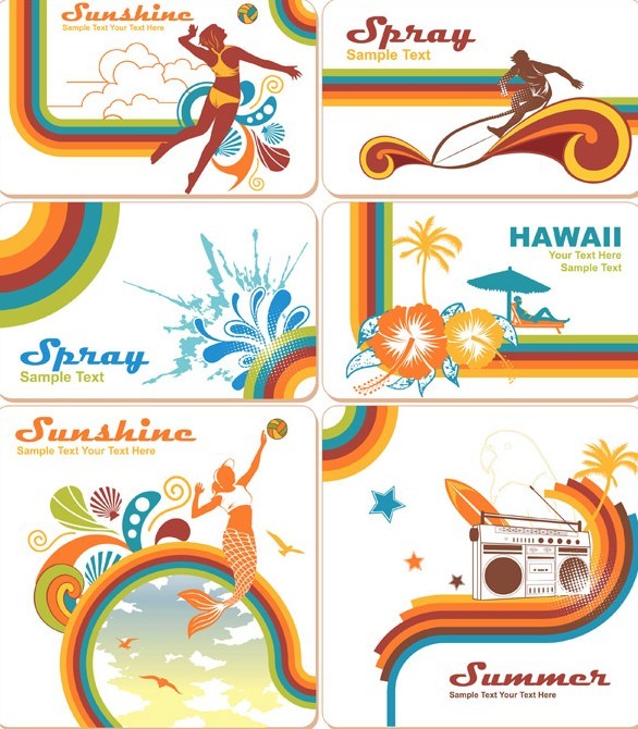 Vintage Summer Holiday Card Templates Vector