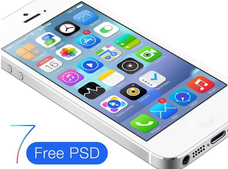 White iPhone 5 With iOS 7 GUI PSD