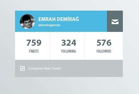 Flat Twitter User Profile Widget PSD