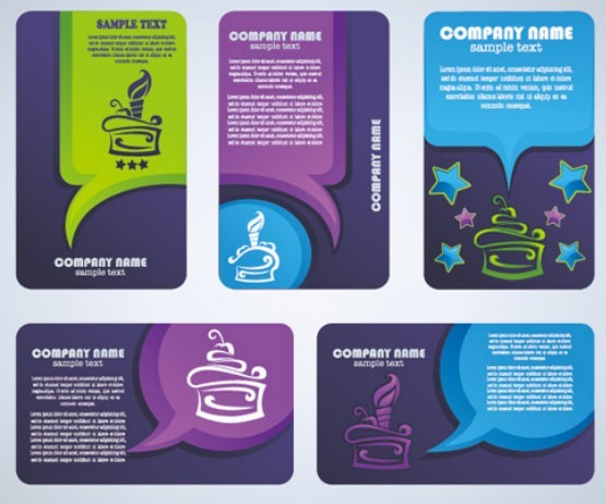 Set Of Vector Rounded Purple Business Card Design Templates