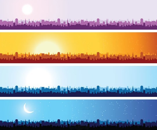 Silhouetted City Under The Sun Vector