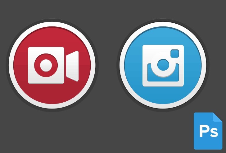 Flat Circular Instagram Buttons PSD