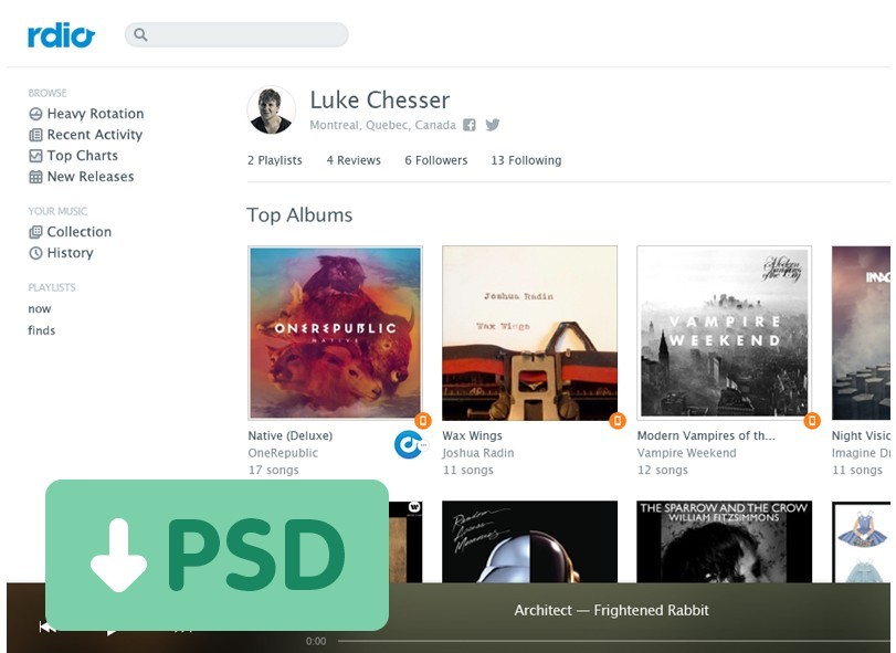 Rdio Music Albums Gallery Web UI Kit PSD