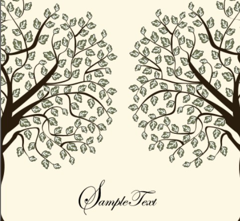 Hand Drawn Vector Green Tree and Bird Illustration 01